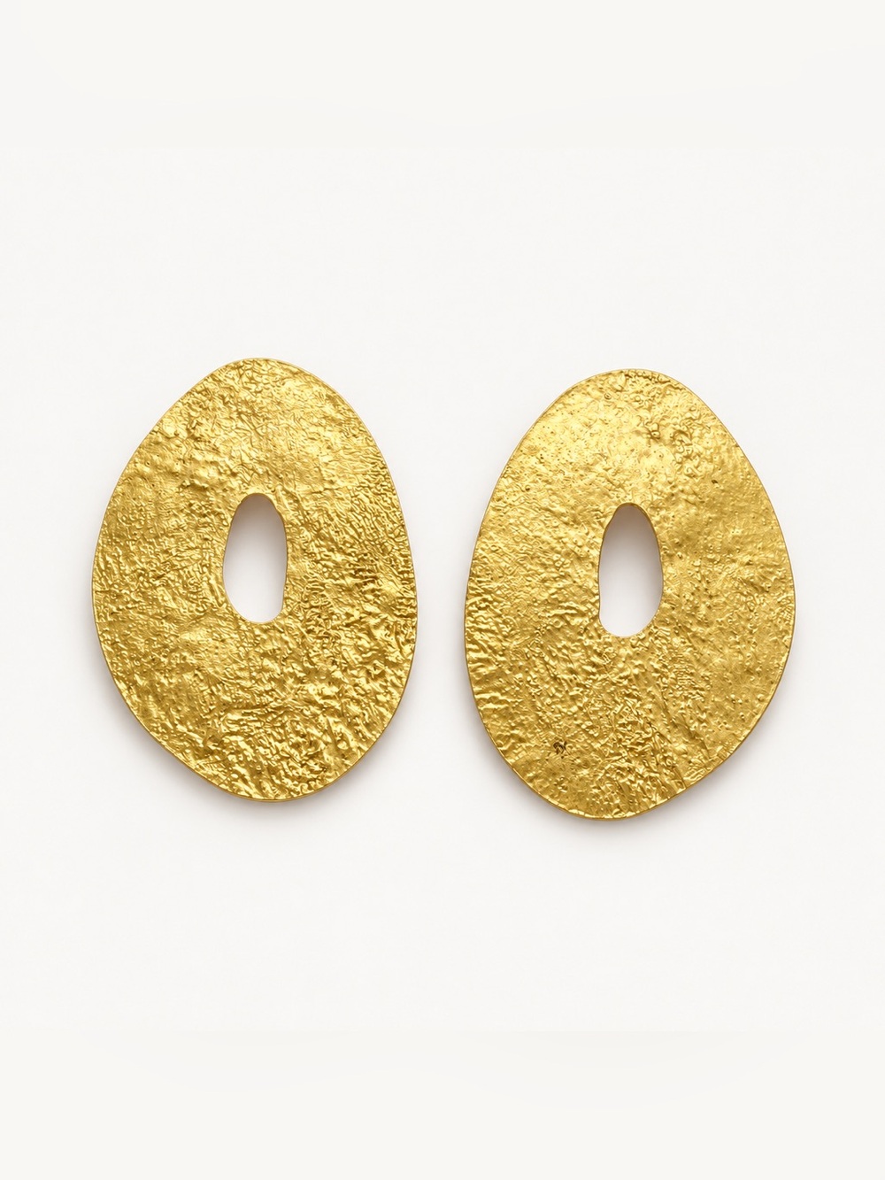 ZARA Oversized Textured Gold Tone Oval Cutout Statement Earrings